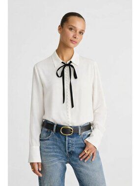 Madewell Winter White Necktie Long Sleeve Button-Up Top S NWT